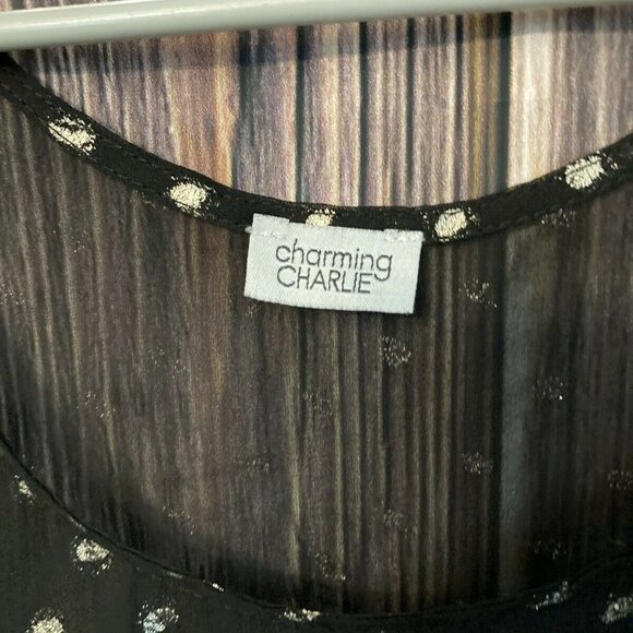 𝅺- CHARMING CHARLIE Women’s Black Polka Dot Tank M - Picture 4 of 4